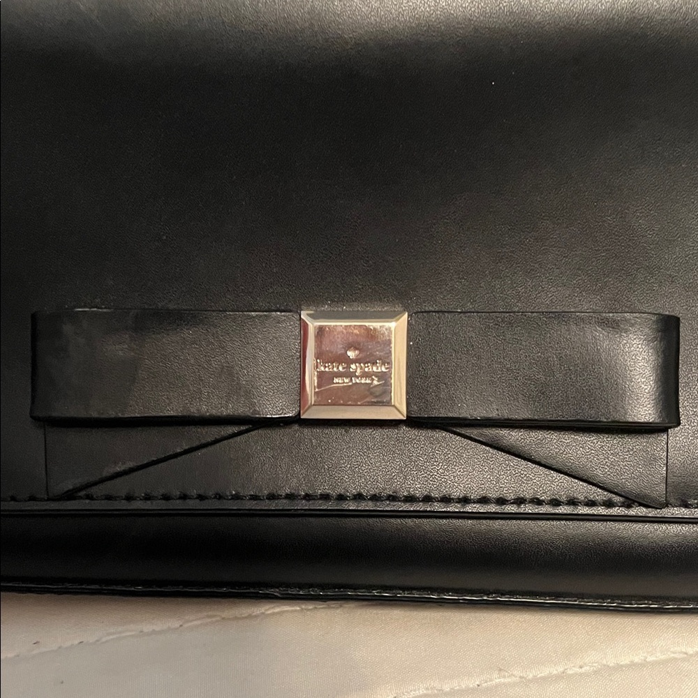 Kate Spade Black Clutch with Bow Detail and Bright Pink Interior - Picture 3 of 9